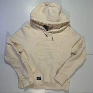 Superdry‎ Real SuperDry Hoodie Cream Pullover Embossed Logo Sweatshirt